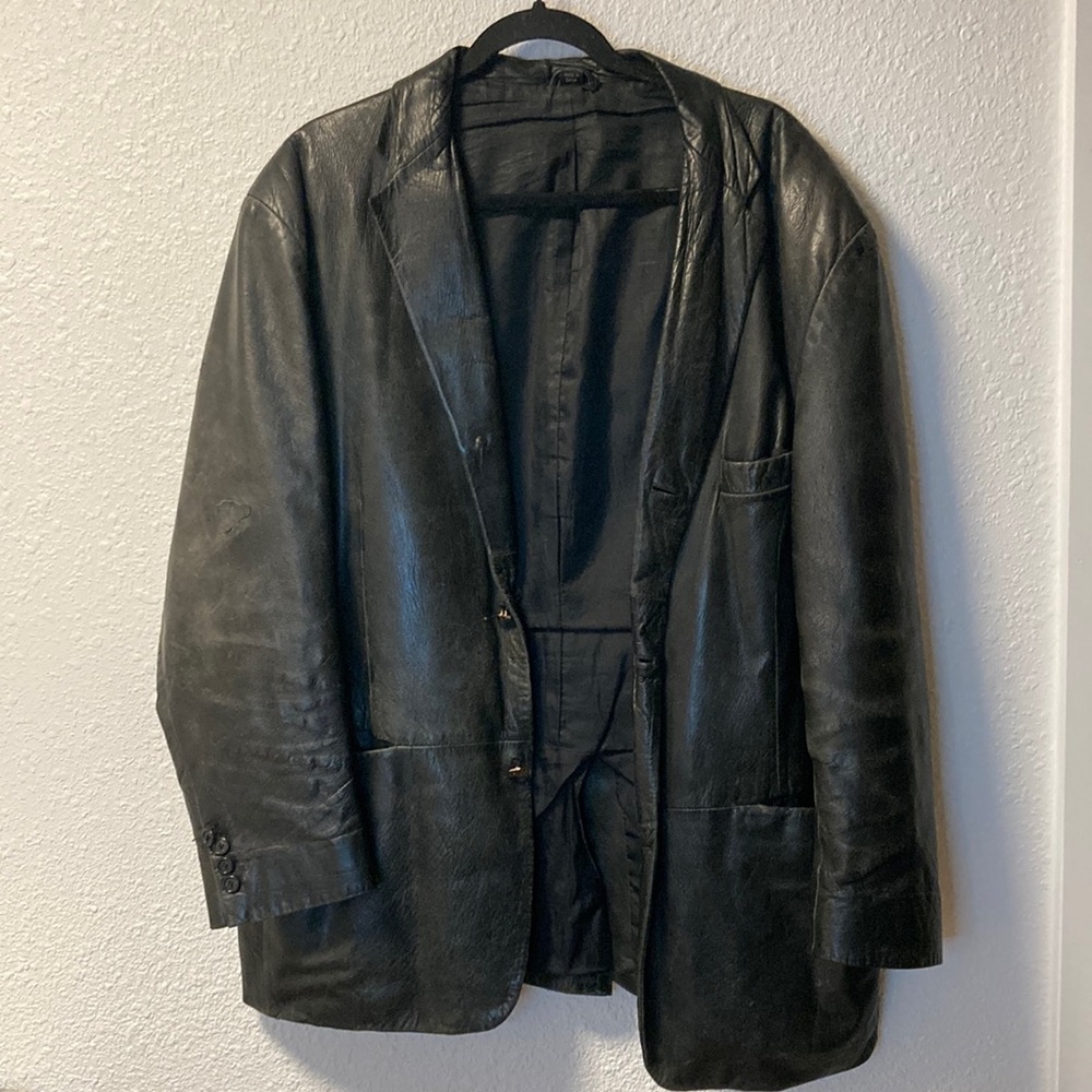 Vintage Leather Jacket, Black, Oversized Coat, Maximalism, suit, Alfari